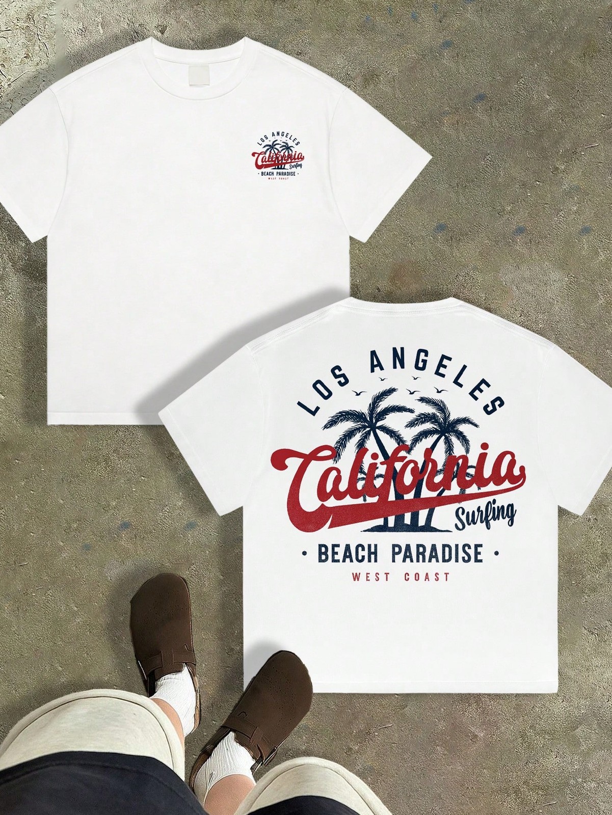 Los Angeles And California Surfing Graphic Print T-Shirt