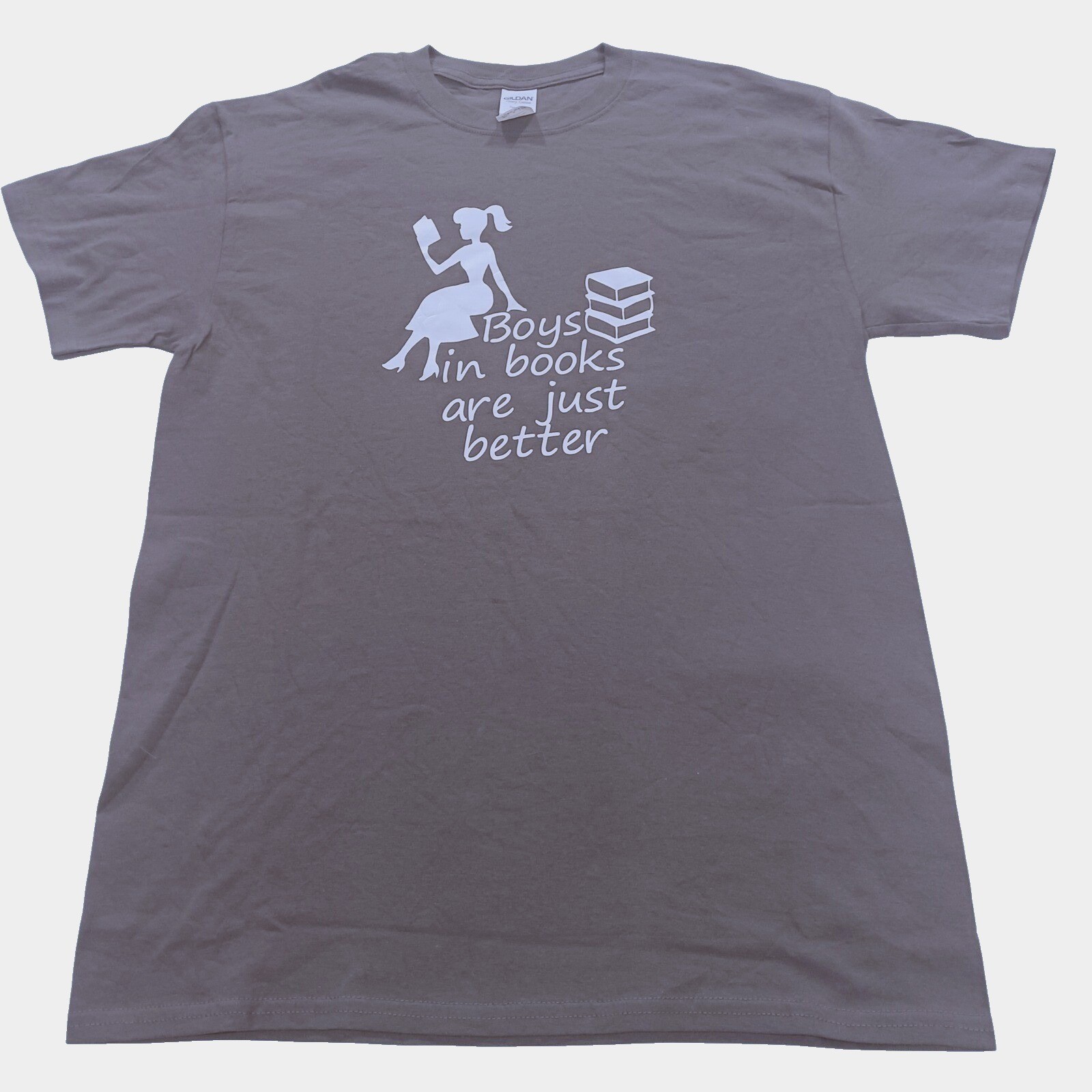 Boys In Books Are Just Better Graphic T-Shirt Charcoal Gray Mens Medium Tee