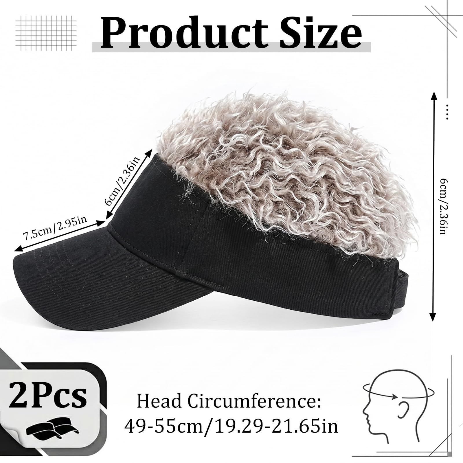 Men’s Visor with Hair Visor Cap Adjustable Golf Hat with Spiked Wigs Baseball…