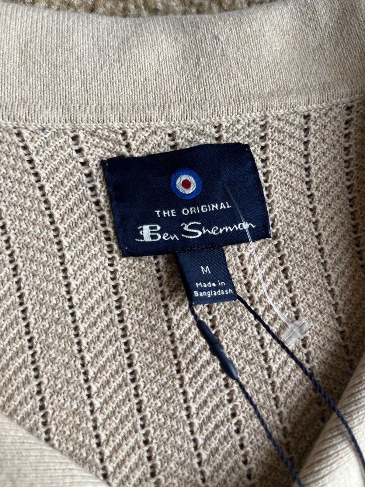 Ben Sherman Knit Polo Shirt Mens Medium Oatmeal Textured Button Front Resort NWT
