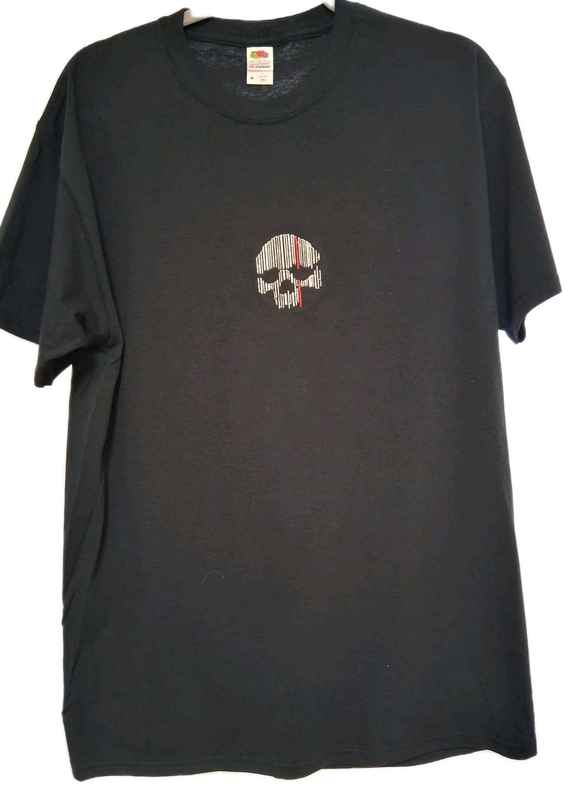 Fruit of the Loom Men’s Grunge Skull T-Shirt Black M Skeleton Embroidered