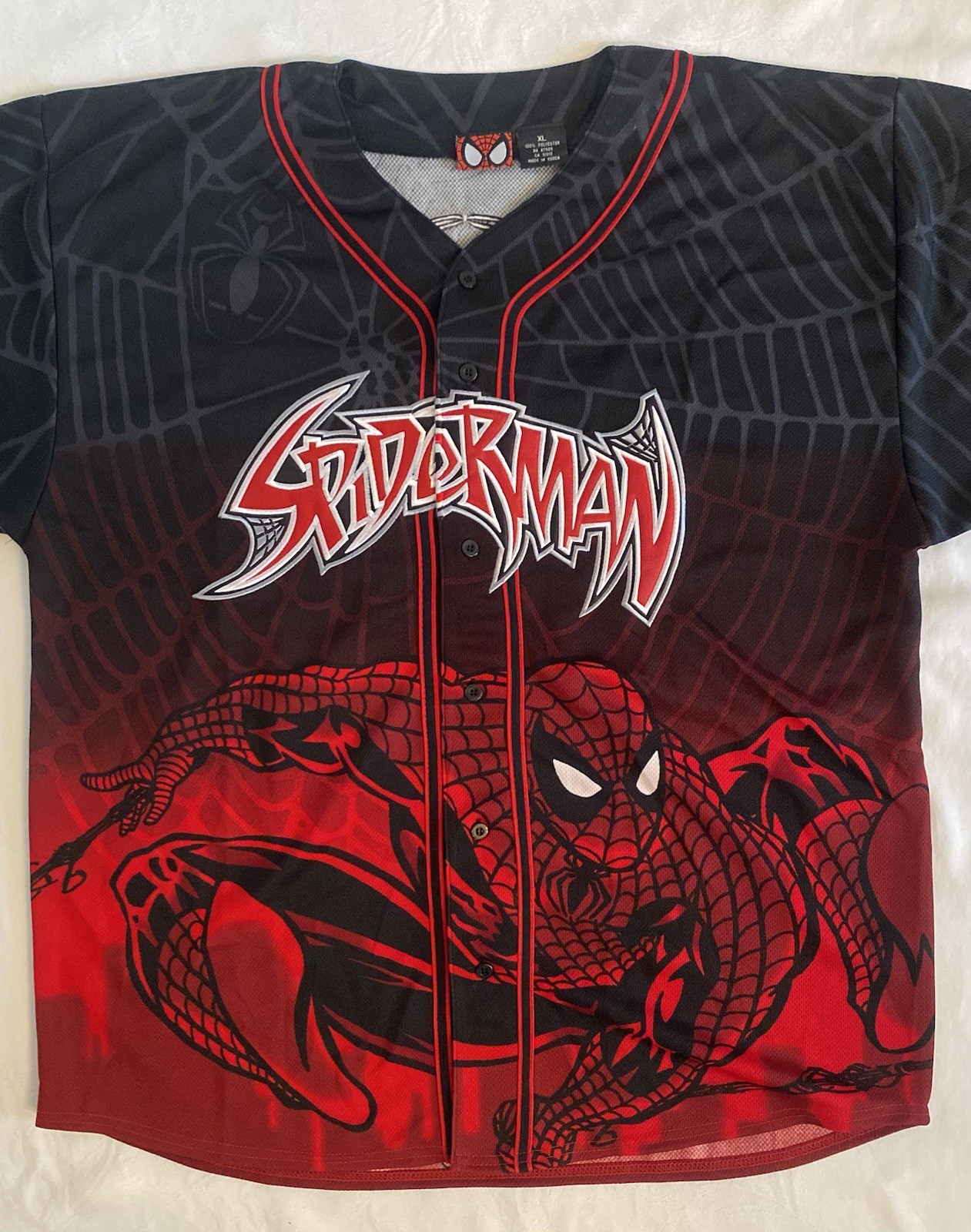 The Amazing Spider Man Baseball Jersey Mens XL Black Red Marvel Comics 2001 NWOT