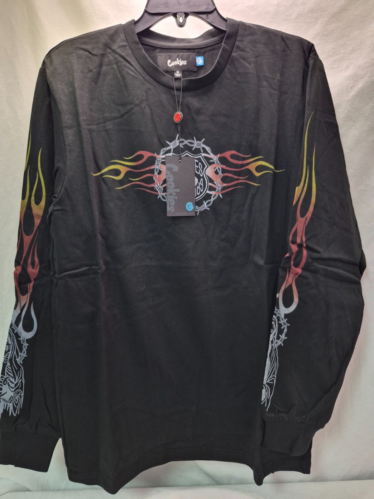 Cookies Highway Lightning Long Sleeve Knit Digital Print Artwork Shirt, Black, M