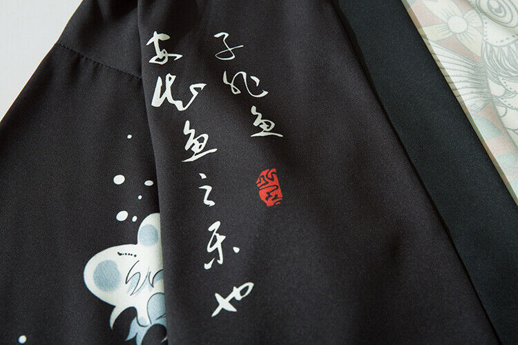 Niepce Streetwear Japanese Black Kimono Graphic Tee Samurai Short Sleeves Shirt