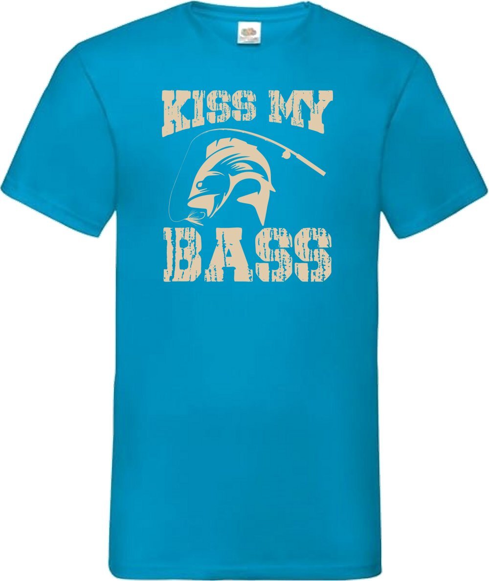 Fishing Kiss My Bass Humour Novelty T Shirt Various Colours And Sizes