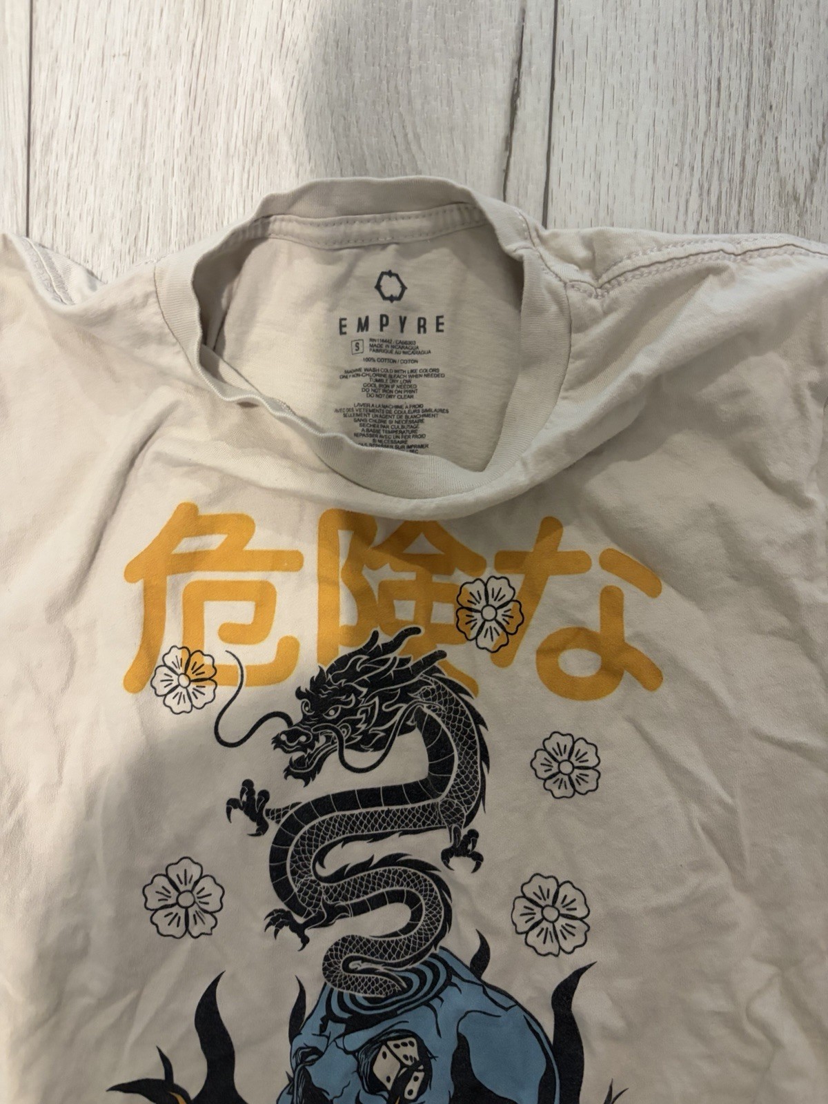 Empyre Men’s White Cotton Jersey Graphic T-Shirt Dragon Skull “Destiny Awaits” S