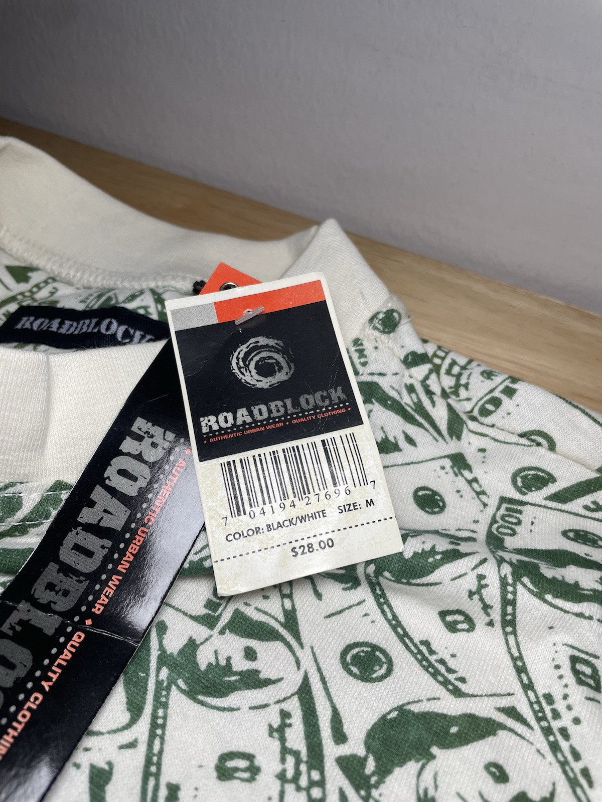 BNWT RoadBlock Ben Franklin 100 Dollar Bill $100 All Over Pattern T Shirt Mens M