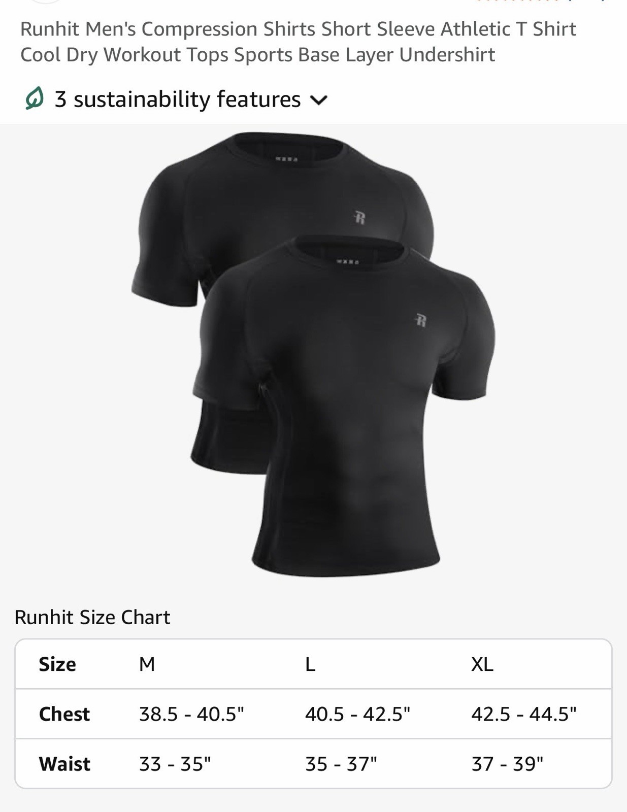 Runhit Men’s Compression Shirts Short Sleeve Athletic T Shirt Cool Dry Workout L
