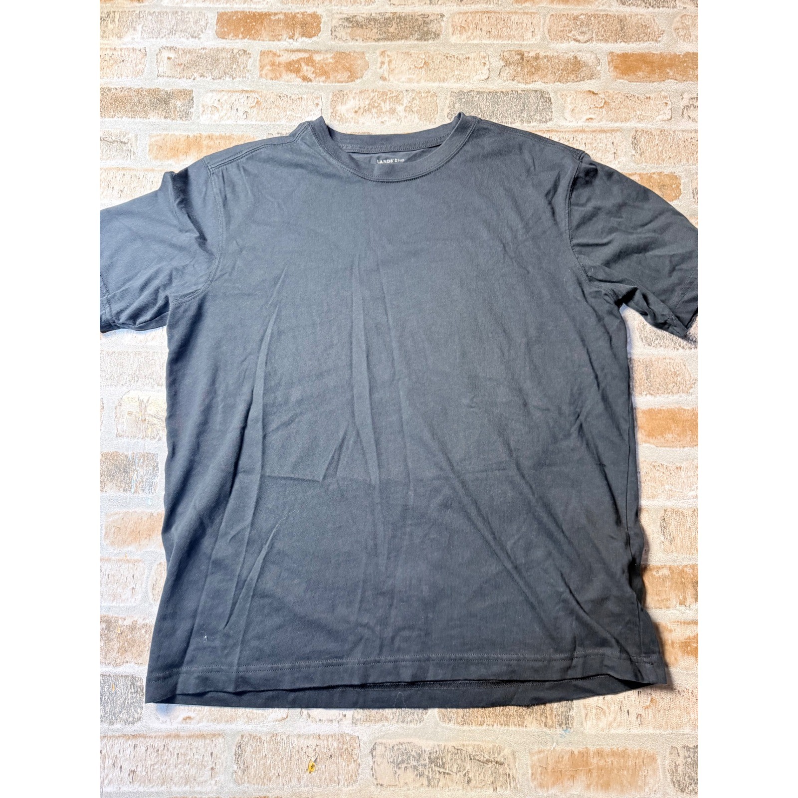 Lands End Mens Super-T Short Sleeve Cotton Crewneck T-Shirt Charcoal Gray Size M
