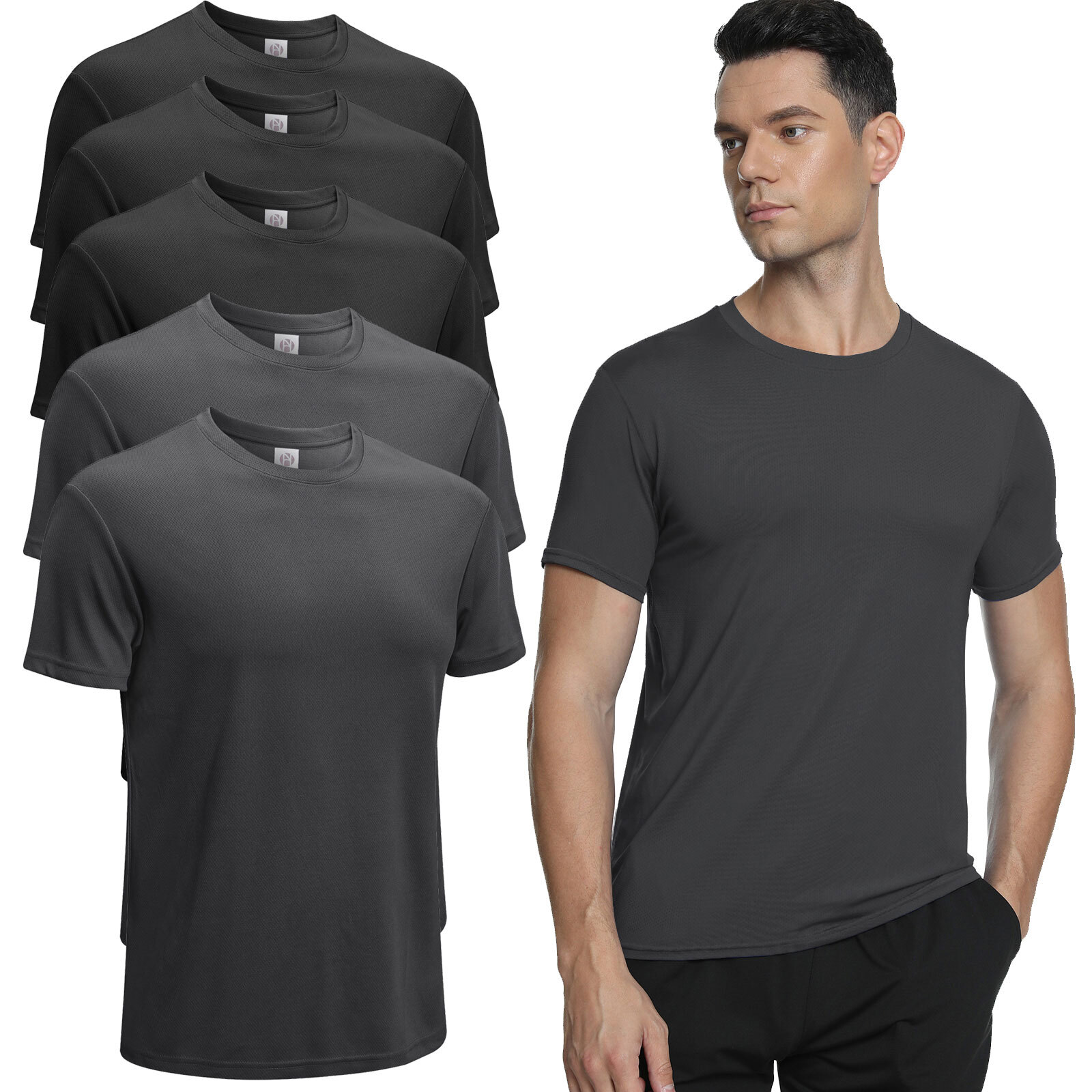 5PCS Men’s Sleeve Polyester Sport Shirt Workout Moisture Wicking Gym T-Shirt