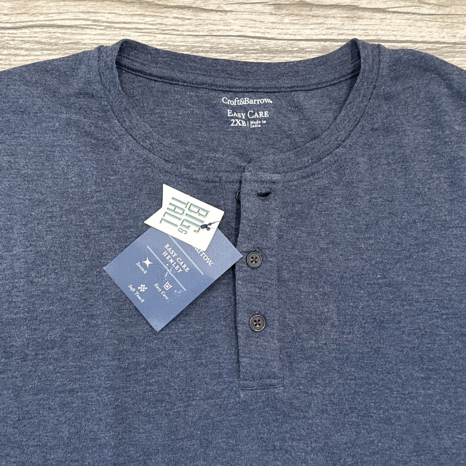 2XB Croft & Barrow Easy Care Long Sleeve Henley 2017 Navy Sail Heather Tee NWT