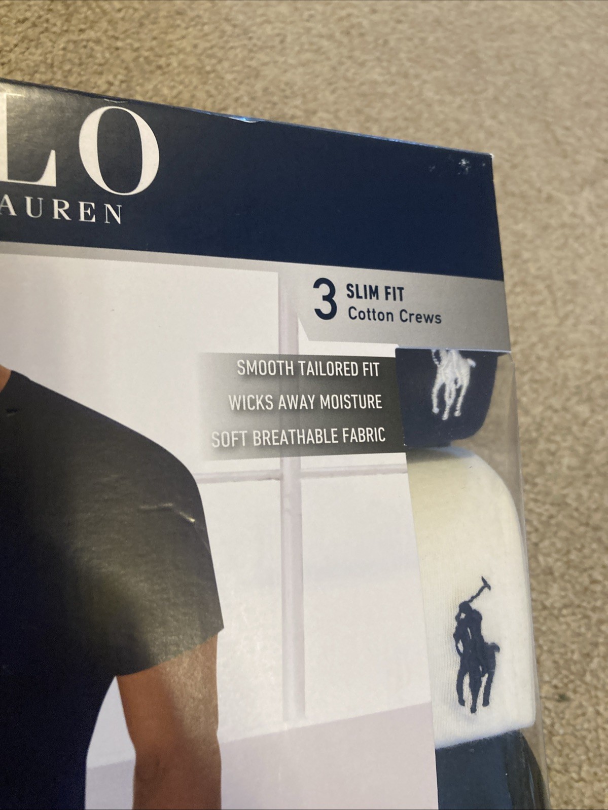 POLO RALPH LAUREN Men’s Slim Fit Cotton Crew Nk Undershirt 3 Pack Sz XL BK WT NY