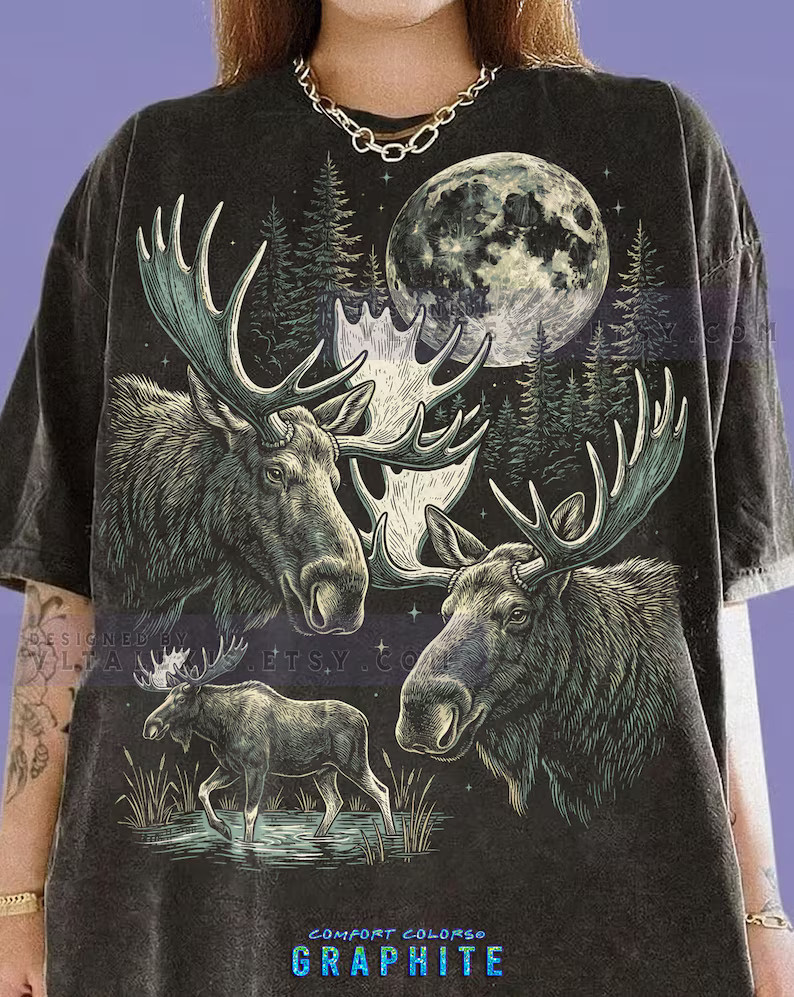 Moose Wildlife Nature Animal Lover Forest Outdoors Camping Comfort Tee