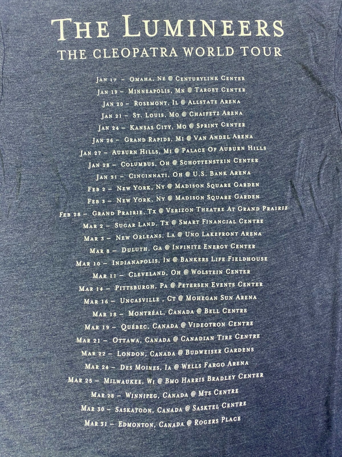 The Lumineers CLEOPATRA WORLD TOUR T-SHIRT ORIGINAL OFFICIAL MERCHANDISE NEW!!