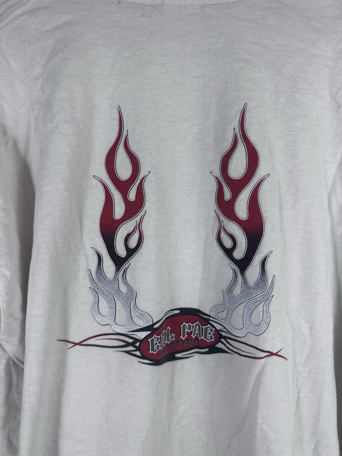 Cal Pac Painting Flame Graphic Long Sleeve T-Shirt White Size Large Gildan￼