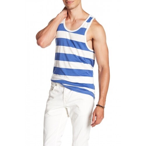 Slate & Stone 150951 Men’s Stripe Printed Tank Scoop Neck Shirt Blue White Sz. L