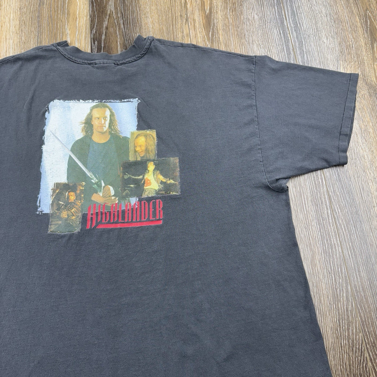 Vintage Highlander Shirt Mens XXXL Black Movie Promo TV Show Sword Logo 90s Tee