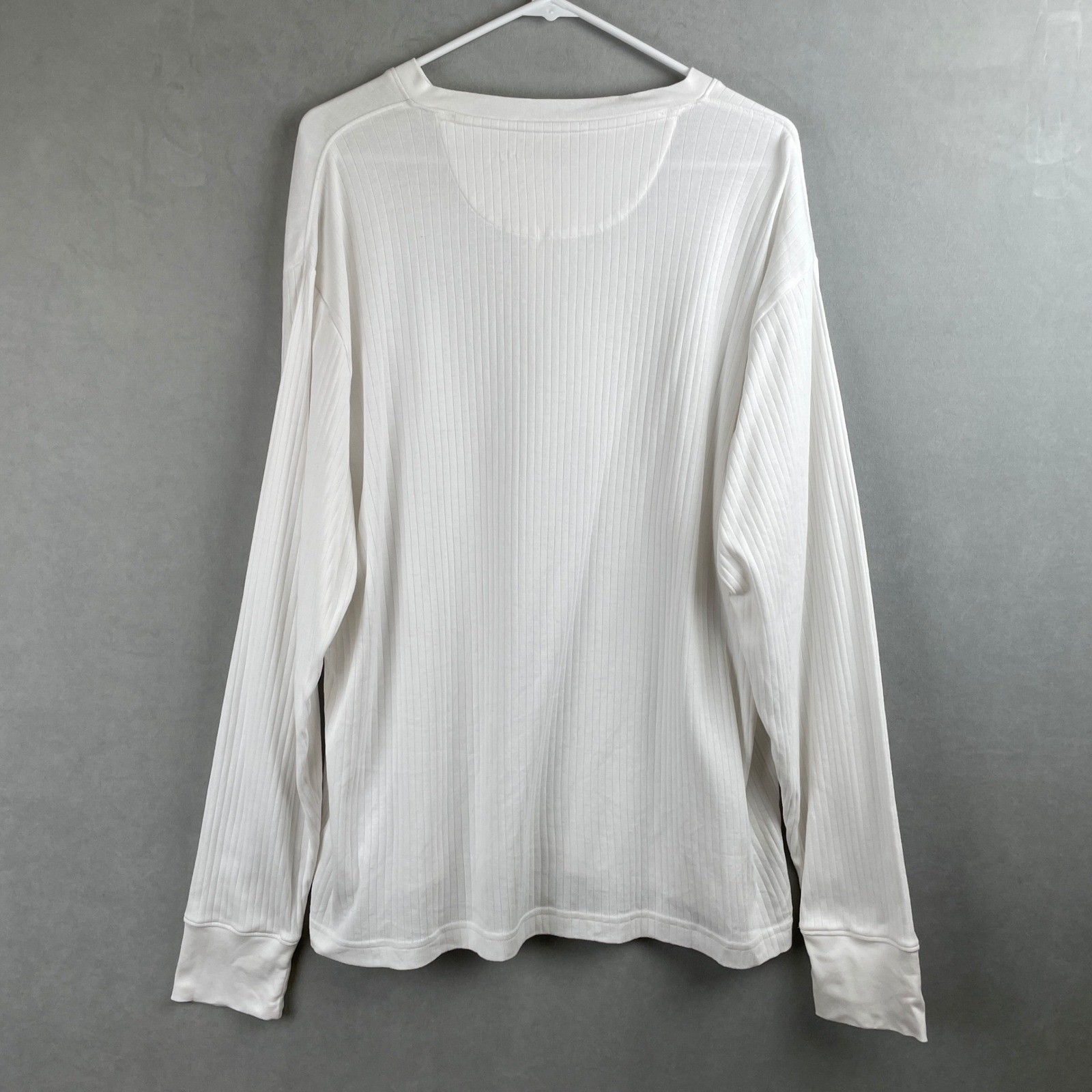 Lands End Mens White Ribbed Cotton L/S Henley Classic Basic Layer Soft Shirt L