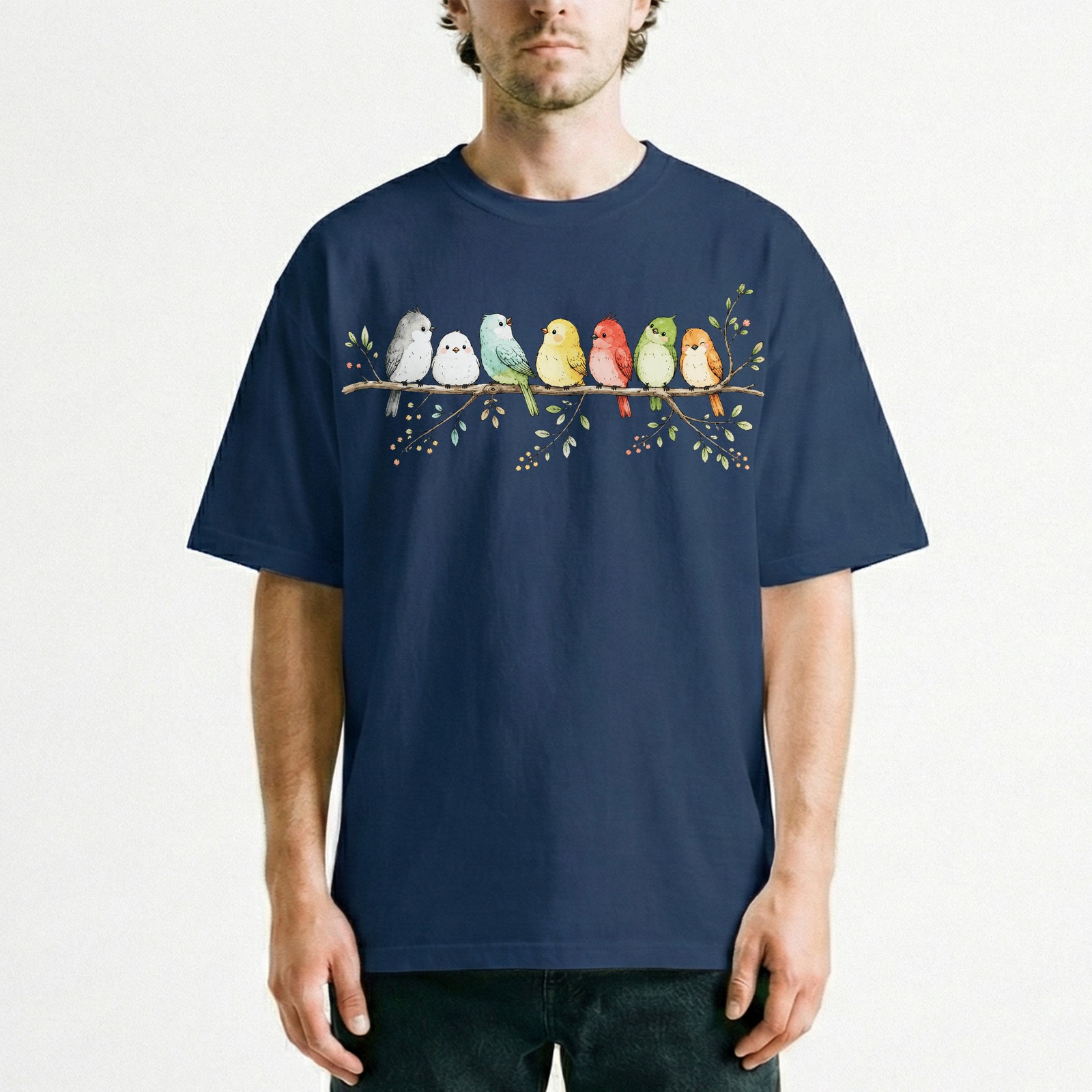 Cute Colorful Birds Branch T-Shirt Adorable Bird Family Tee