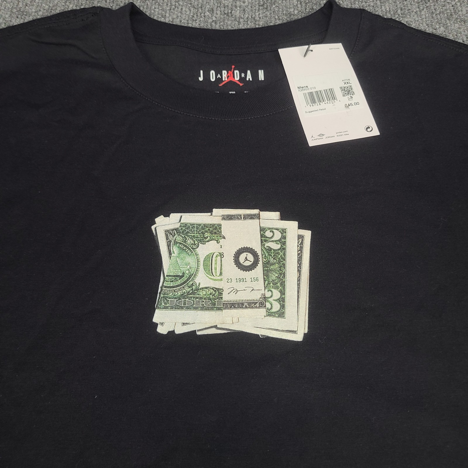Jordan Shirt Mens 2XL Black AJ3 Pure Money Cash Jumpman Nike Air Cotton Tee