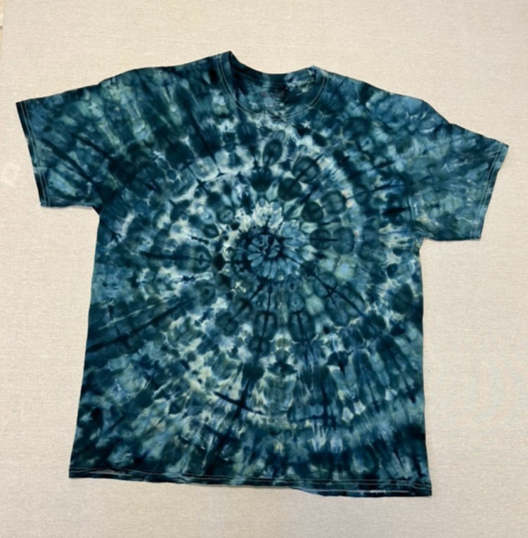 Blue and Green Spiral ICE DYED TIE DYE Tee Adult XL Boho Hippie Festival Retro