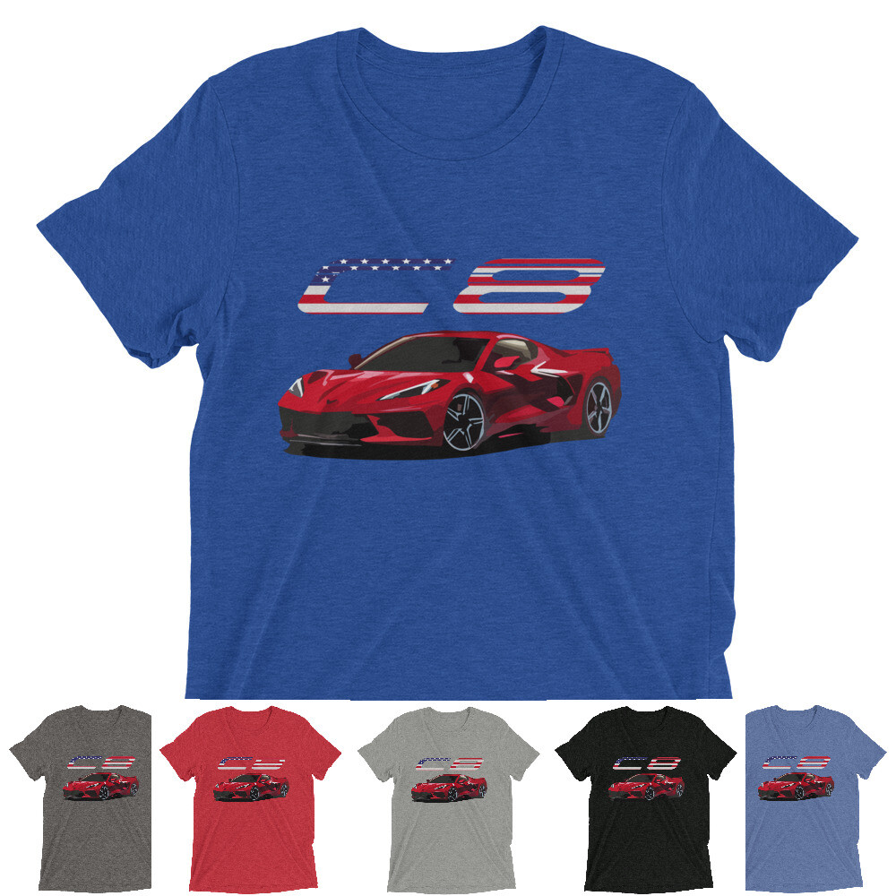 2020 2021 C8 Corvette American Flag Patriotic Short sleeve tri-blend t-shirt