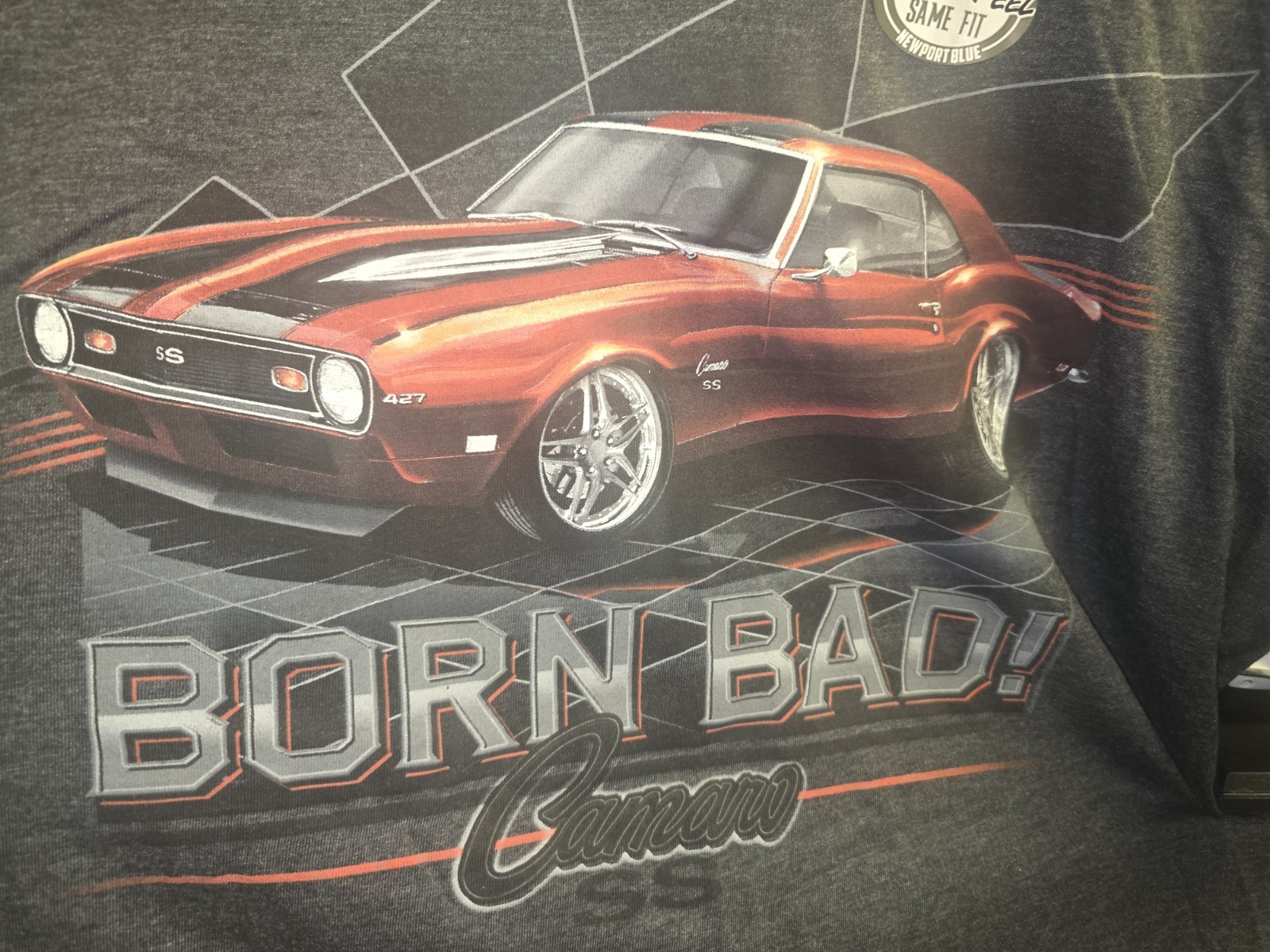 Official GM Charcoal Gray Born Bad Chevy Camaro SS T Shirt Size XXL NEWPORT BLUE