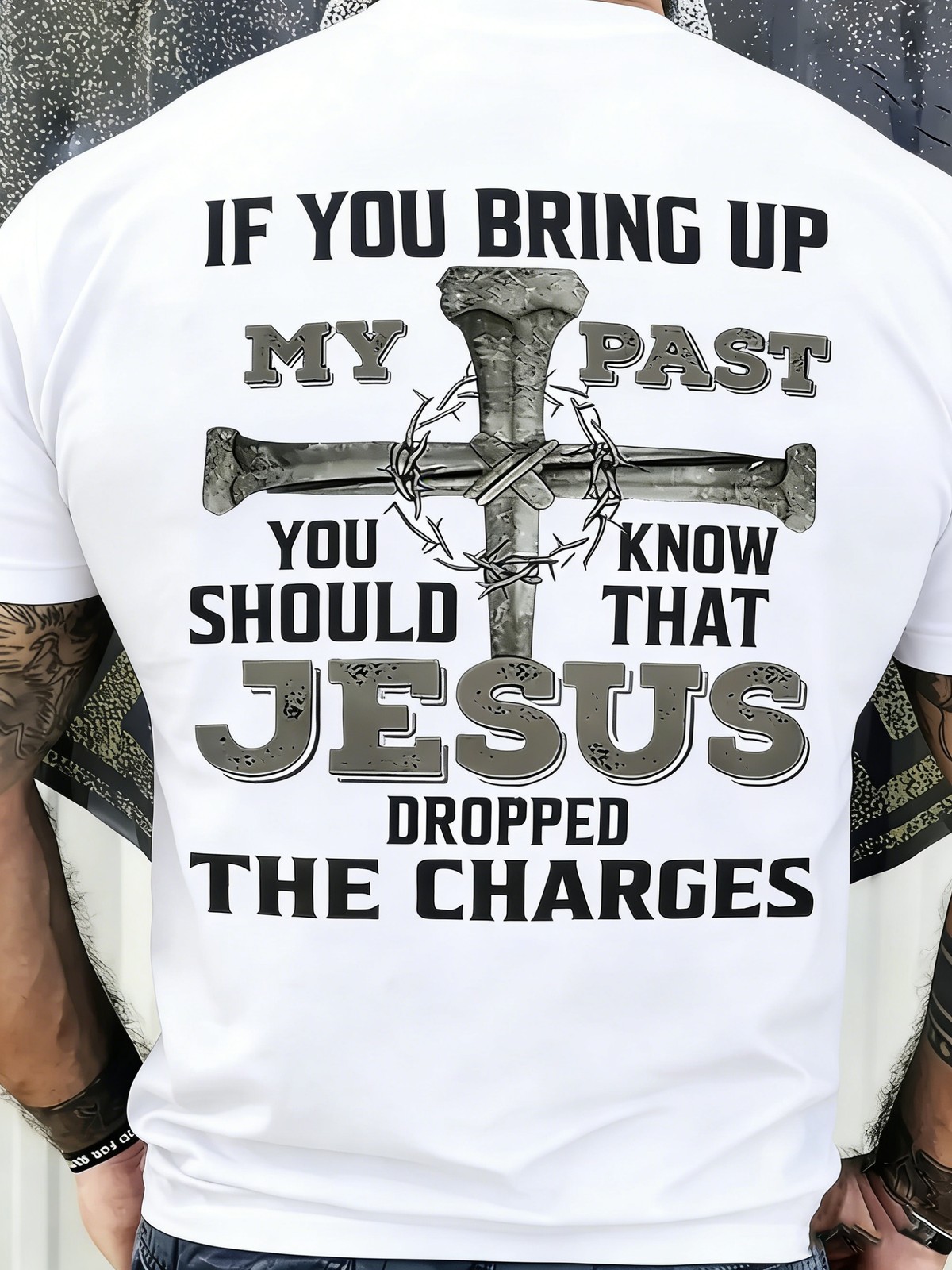 Funny Men’s Jesus Dropped The Charges Christian Graphic T-Shirt Tee