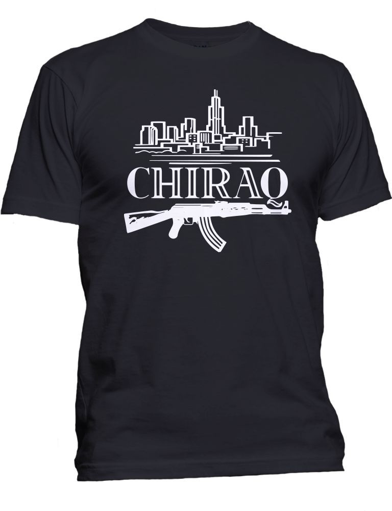 Men’s Chiraq Chicago T-Shirt Hip Hop USA Gangster AK-47 Gun Graphic Tee Shirt