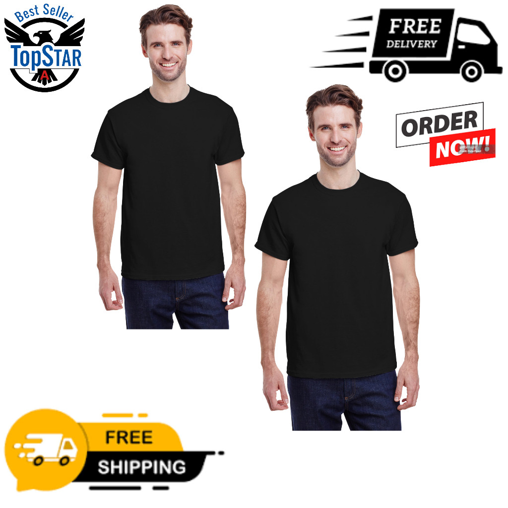 2 Pack Gildan G500 Adult Heavy Cotton Tee Plain Black Casual T-Shirt $6.99 ea