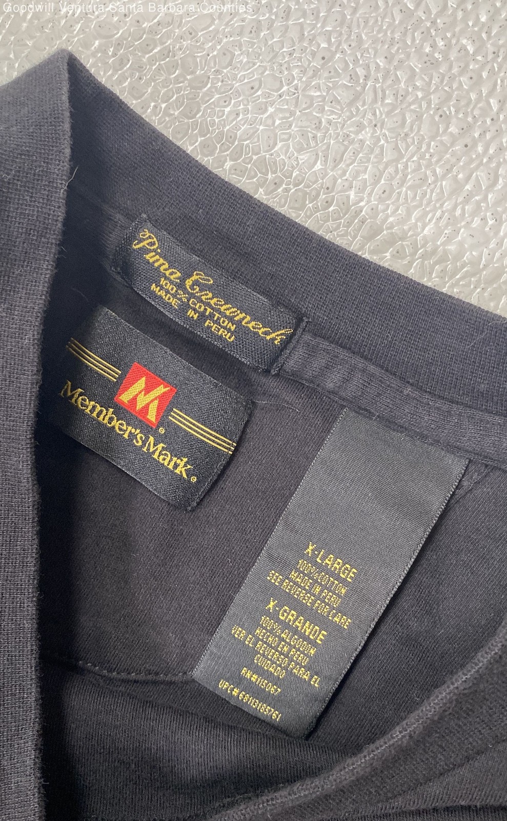 Members Mark 100% Peruvian Cotton Heavyweight Soft Pima Cotton Black Tee Size XL