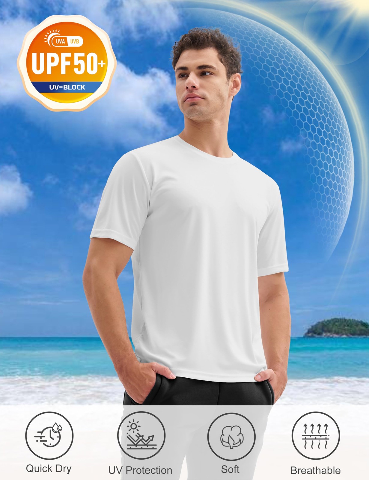 3 Pack Sun Shirts for Men Short Sleeve UPF 50+ Dry Fit Running Gym Hiking Wor…
