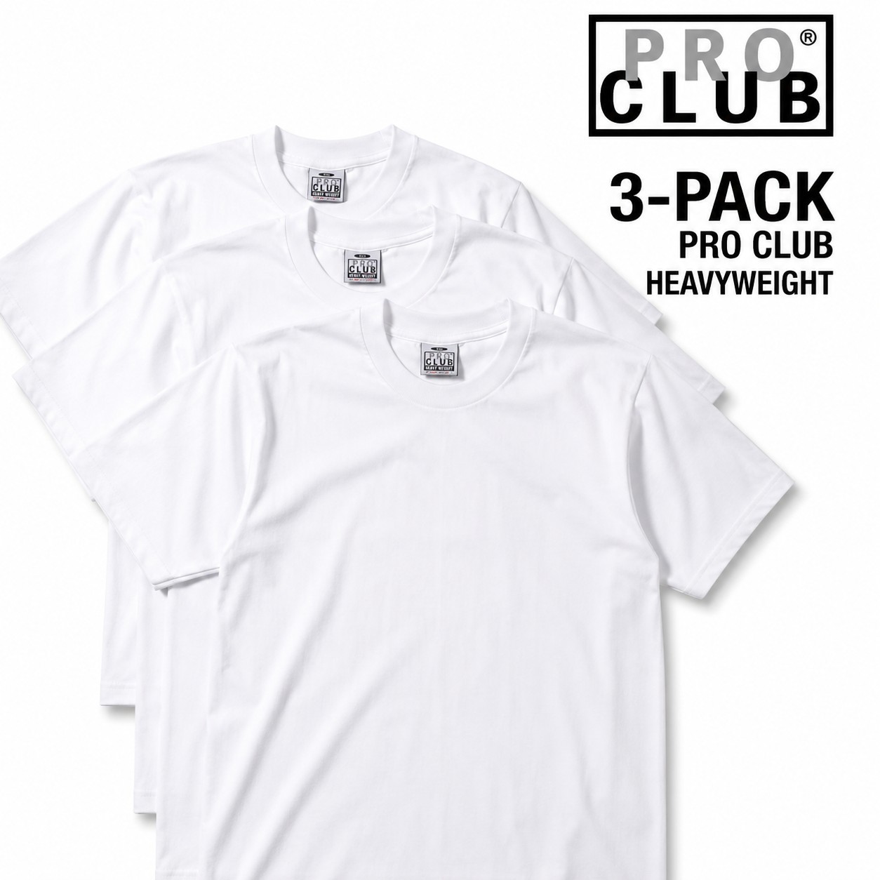 3 PRO CLUB T SHIRT HEAVYWEIGHT SHORT SLEEVE PLAIN 100% COTTON Black Or White