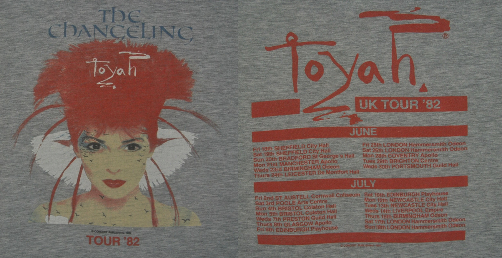 2 Sides TOYAH WILLCOX The Changeling Tour Shirt Sport Gray Unisex S-5XL EM1260