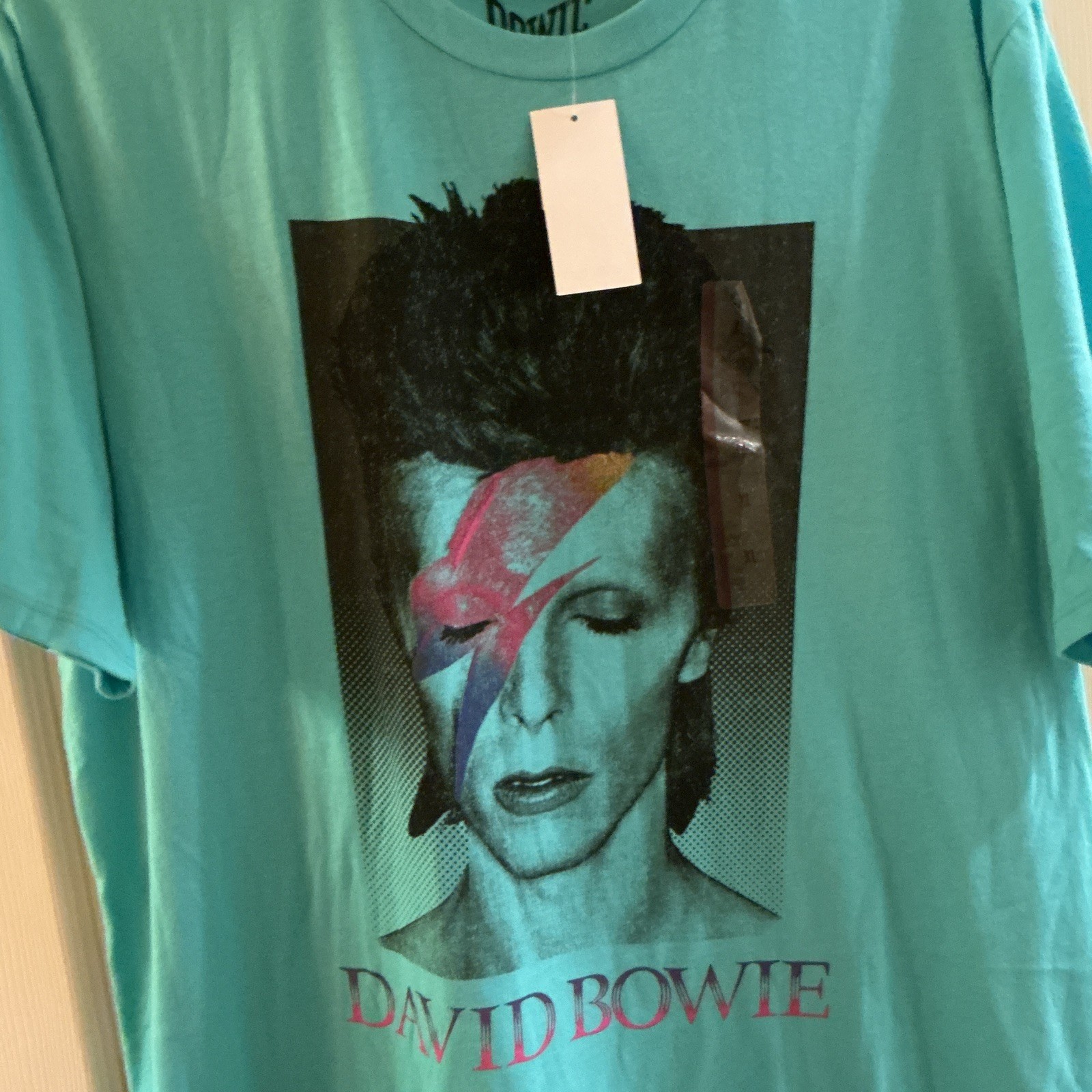 David Bowie Graphic Tee Short Sleeve Size XL Turquoise Color