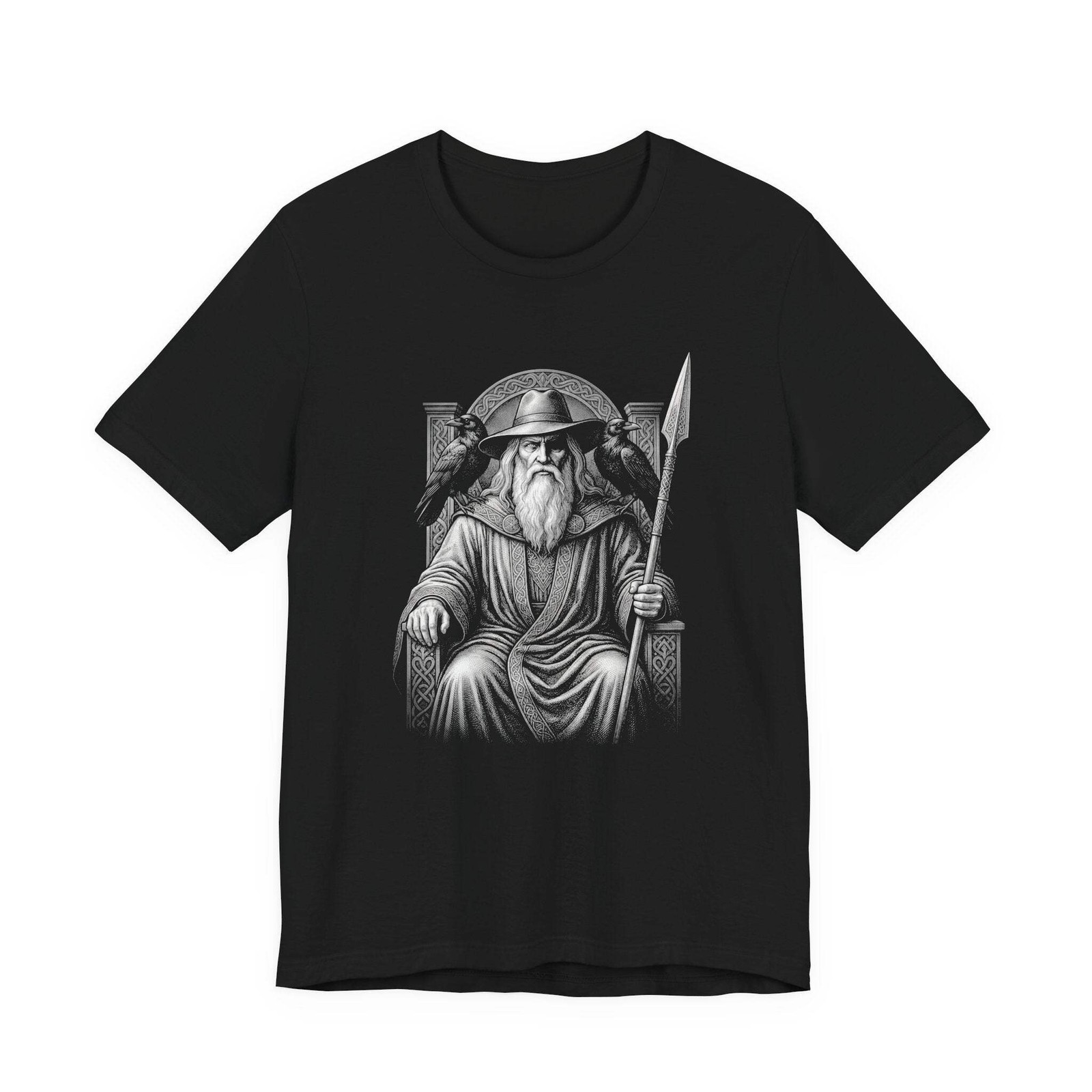 Odin Norse God T-Shirt with Ravens & Spear | Viking Mythology Tee Shirt