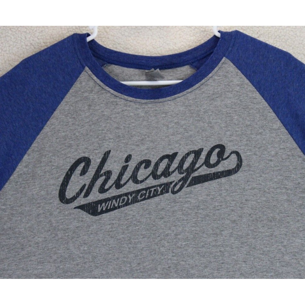 Jezees Blend Chicago Windy City Baseball T-Shirt Mens XL Gray Blue Raglan