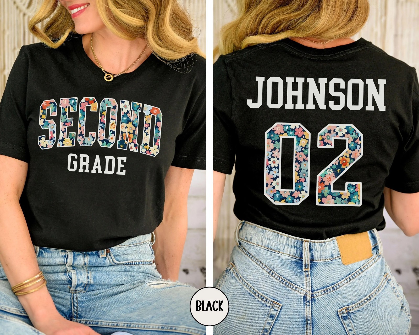 CUSTOM Second Grade Team Floral 2nd Grade Teacher Back to School T-Shirt