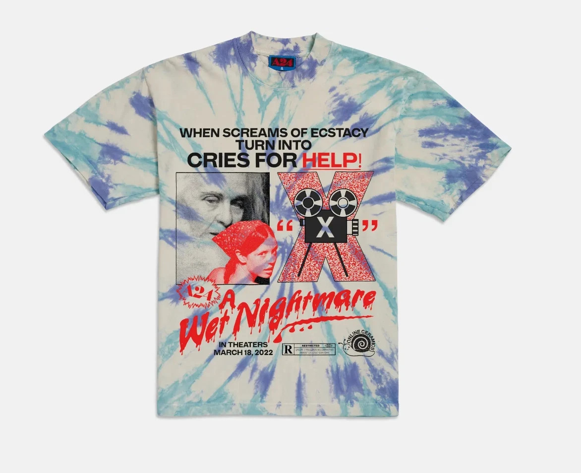 *RARE NEW* A24 Online Ceramics “X” Wet Nightmare Tie Dye Shirt Mia Goth MaXXXine