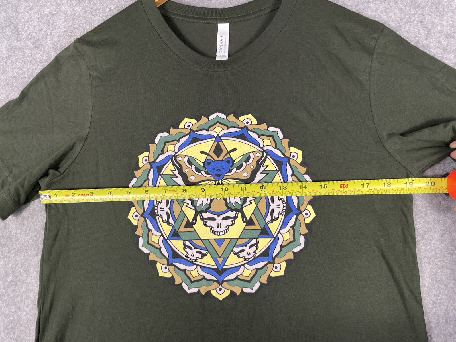 Grateful Dead Butterfly Bear Skull Mandala Lotus Art T-Shirt Mens Medium Green