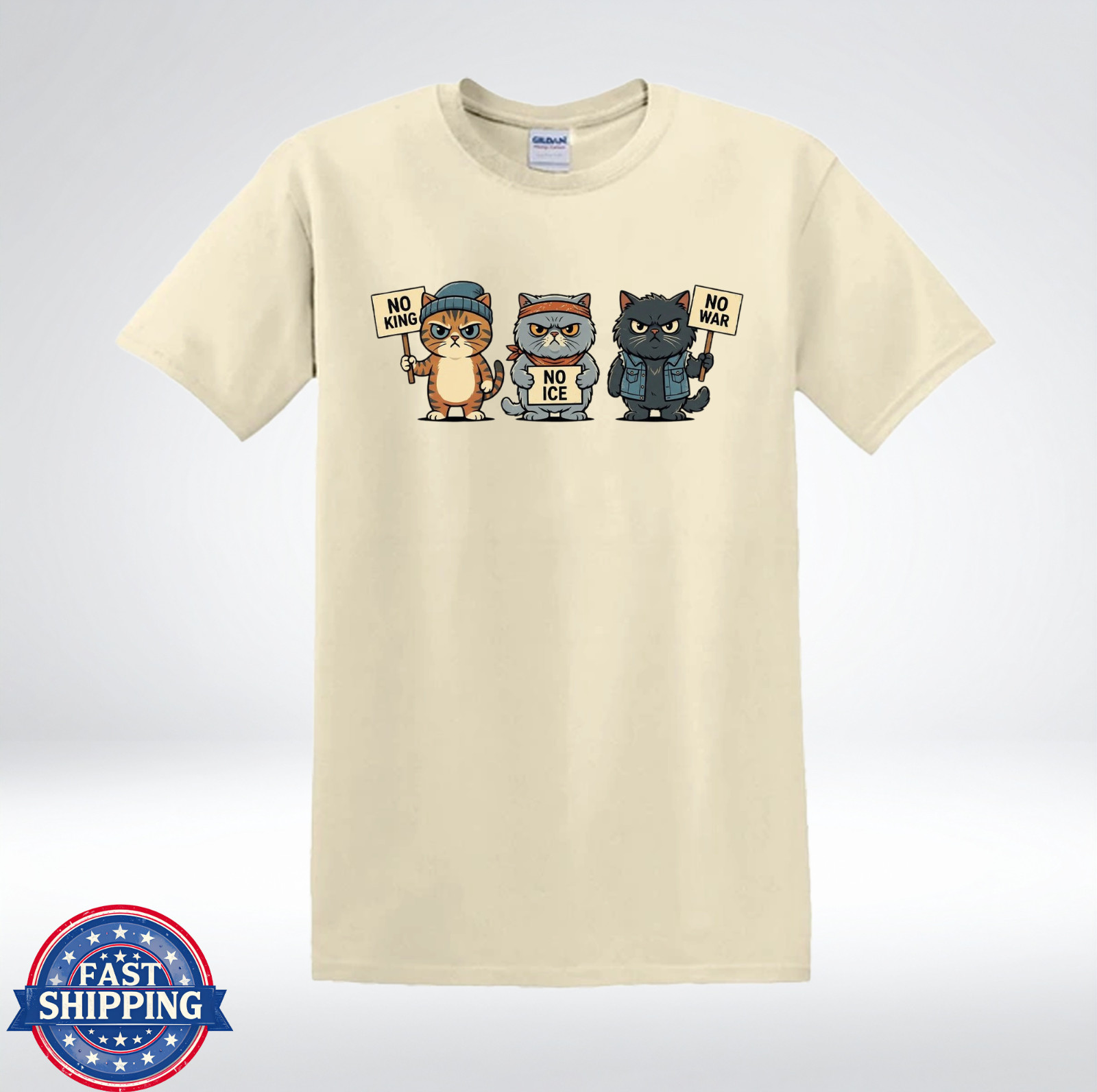 Funny Cat Protest No King No ICE No War Cute Angry Cats Graphic T-Shirt