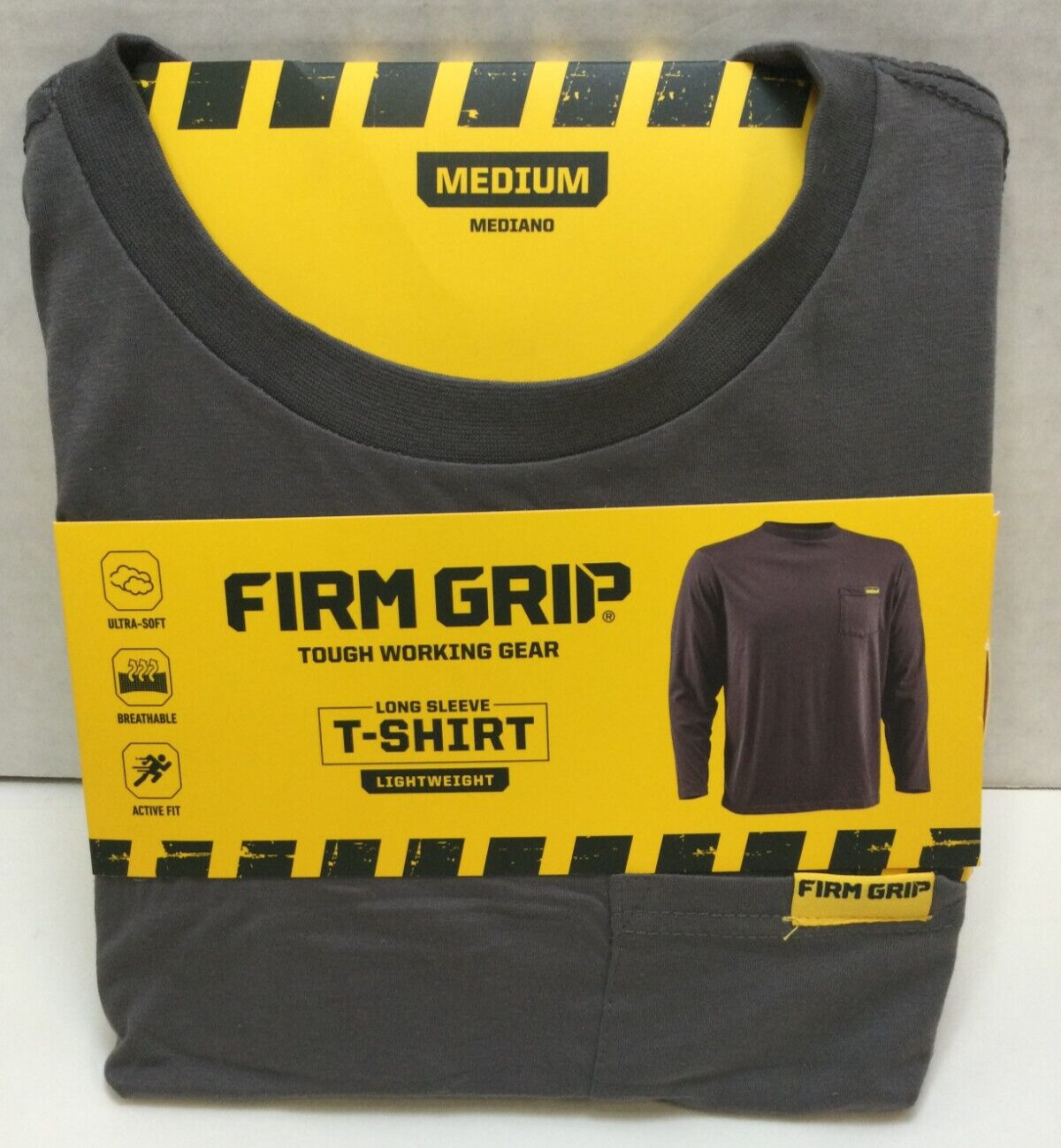 Firm Grip, Long Sleeved Pocket T-Shirt, Men’s Medium, Gray, Tagless, Active Fit