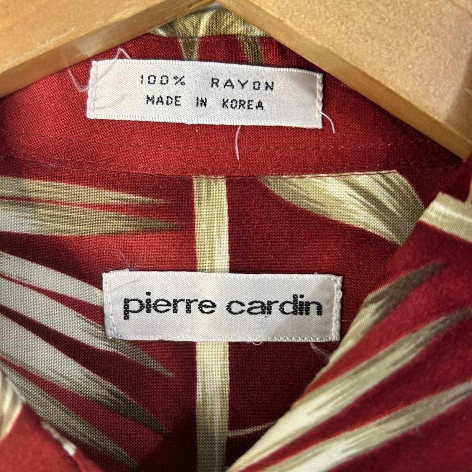 Pierre Cardin Casual floral. Red and Cream Button Down Shirt. 100% Rayon .