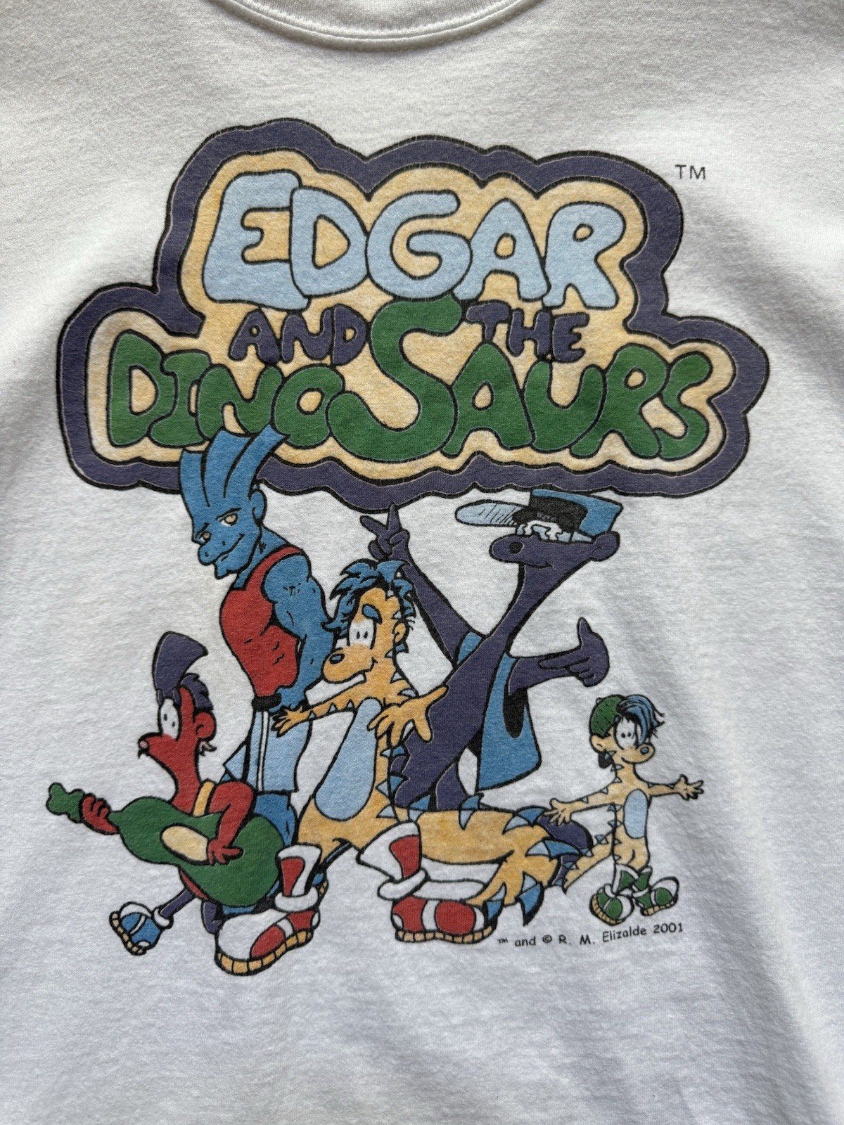 2001 Edgar and The Dinosaurs Cartoon Kids TV Show T Shirt Sz L Adults Y2K VTG