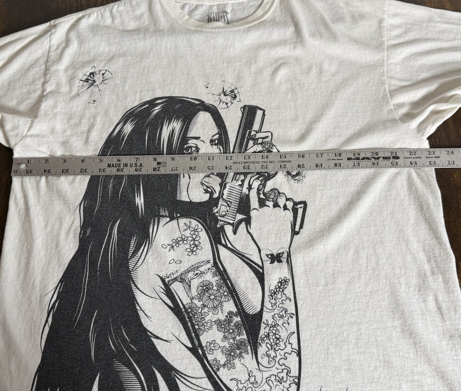 Kill It Gun Girl Tattoo Print “Addicted to Chaos) T Shirt Sz L Grunge Metal Tat