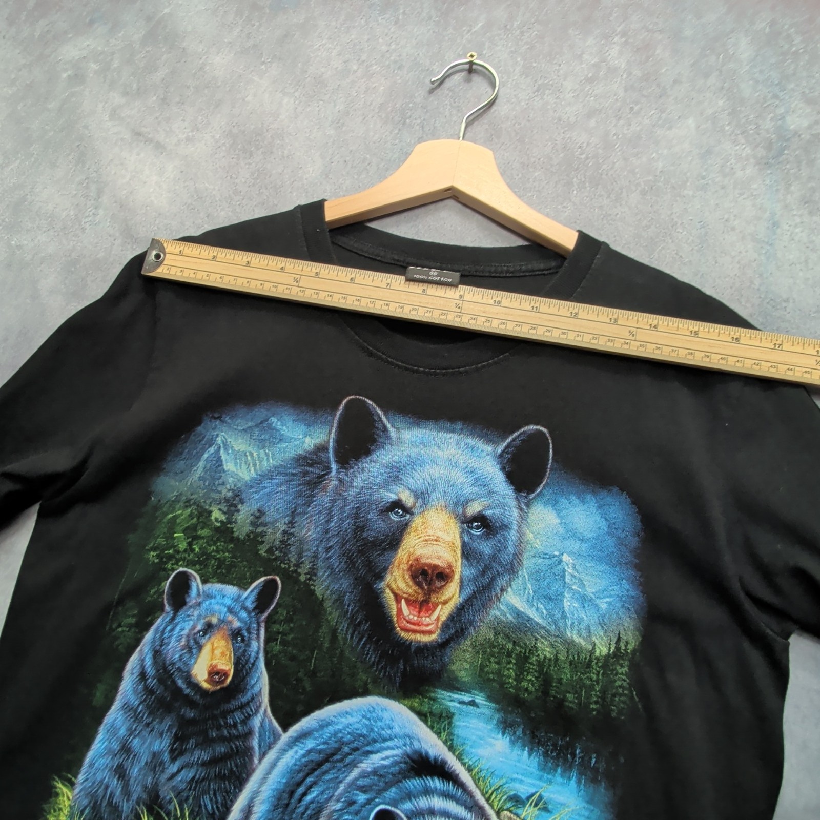 Wild Men’s Bear Graphic T-Shirt Size M Black Blue Wildlife Animal Print Tee