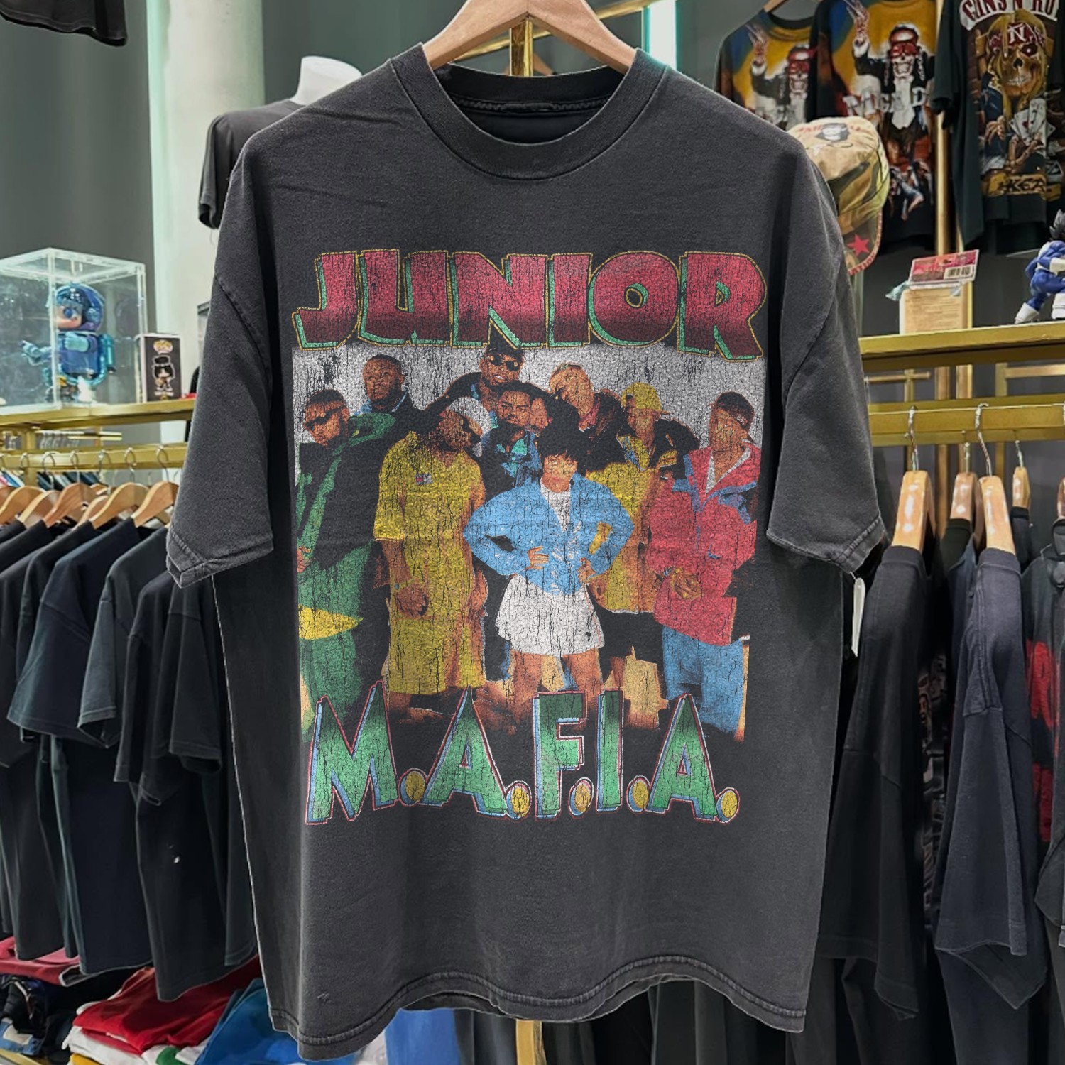 90s Junior Mafia Get Money Aged T-Shirt Black XXL