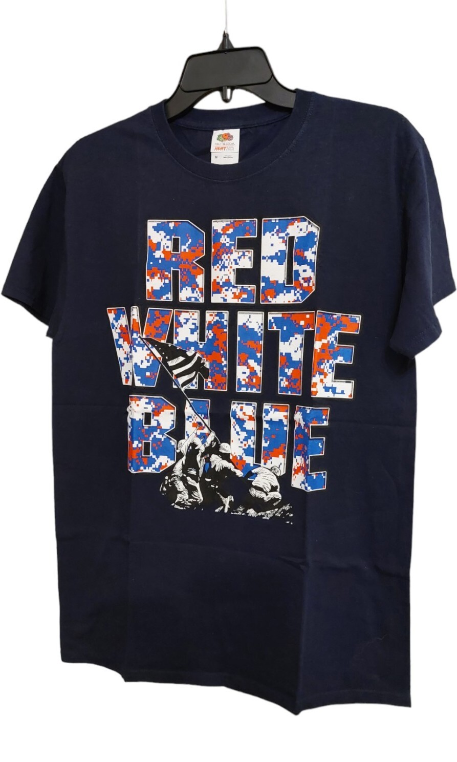 Red White Blue Military Flag Raising Iwo Jima T-Shirt Fruit of the Loom Size M