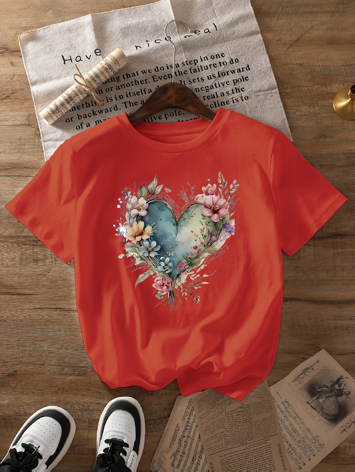 Women Love Print T-shirt Short Sleeve Crew Neck Casual Top Summer Women’s Shirt√
