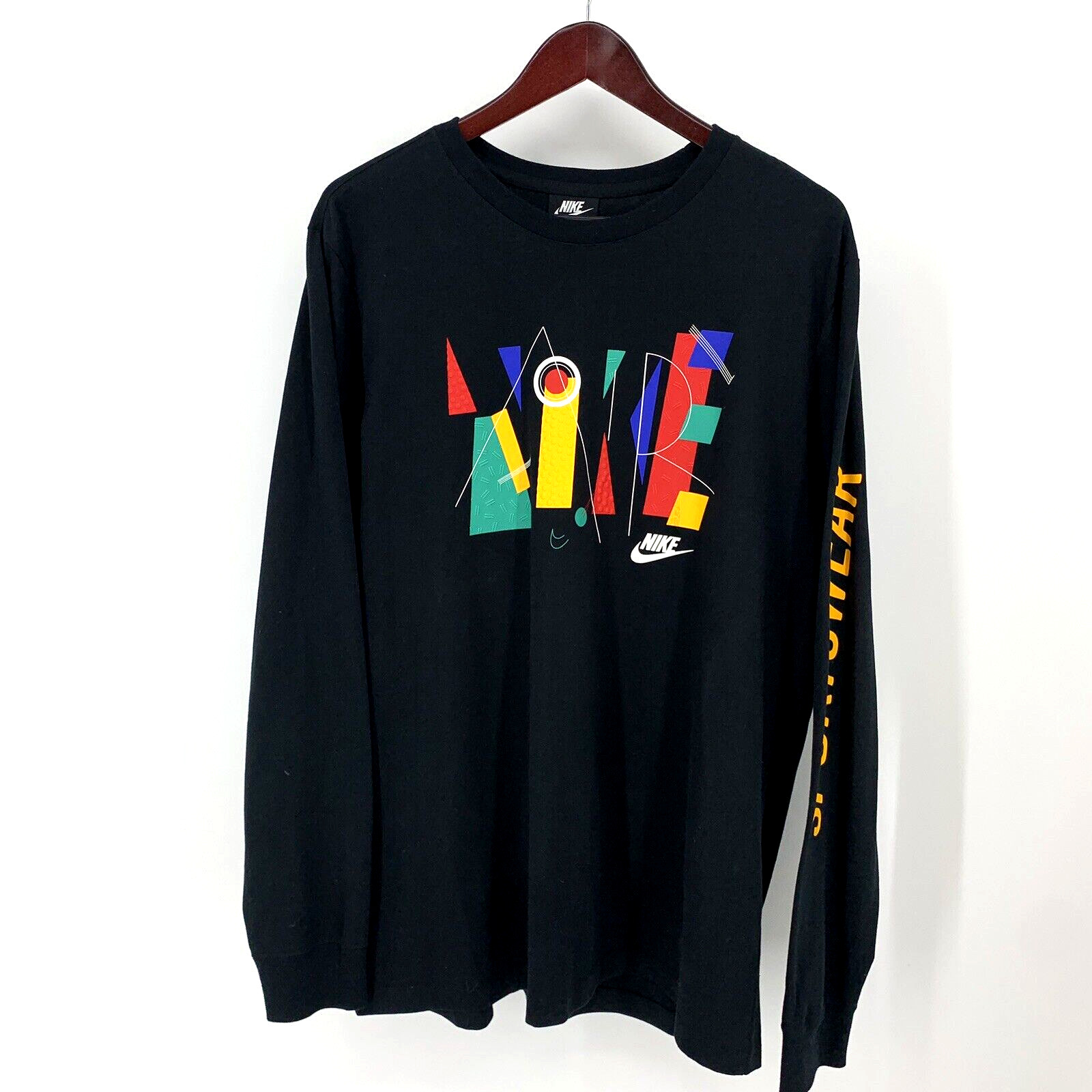 Nike Air Shirt Mens XL Black Geometric Abstract Sportswear Long Sleeve Urban